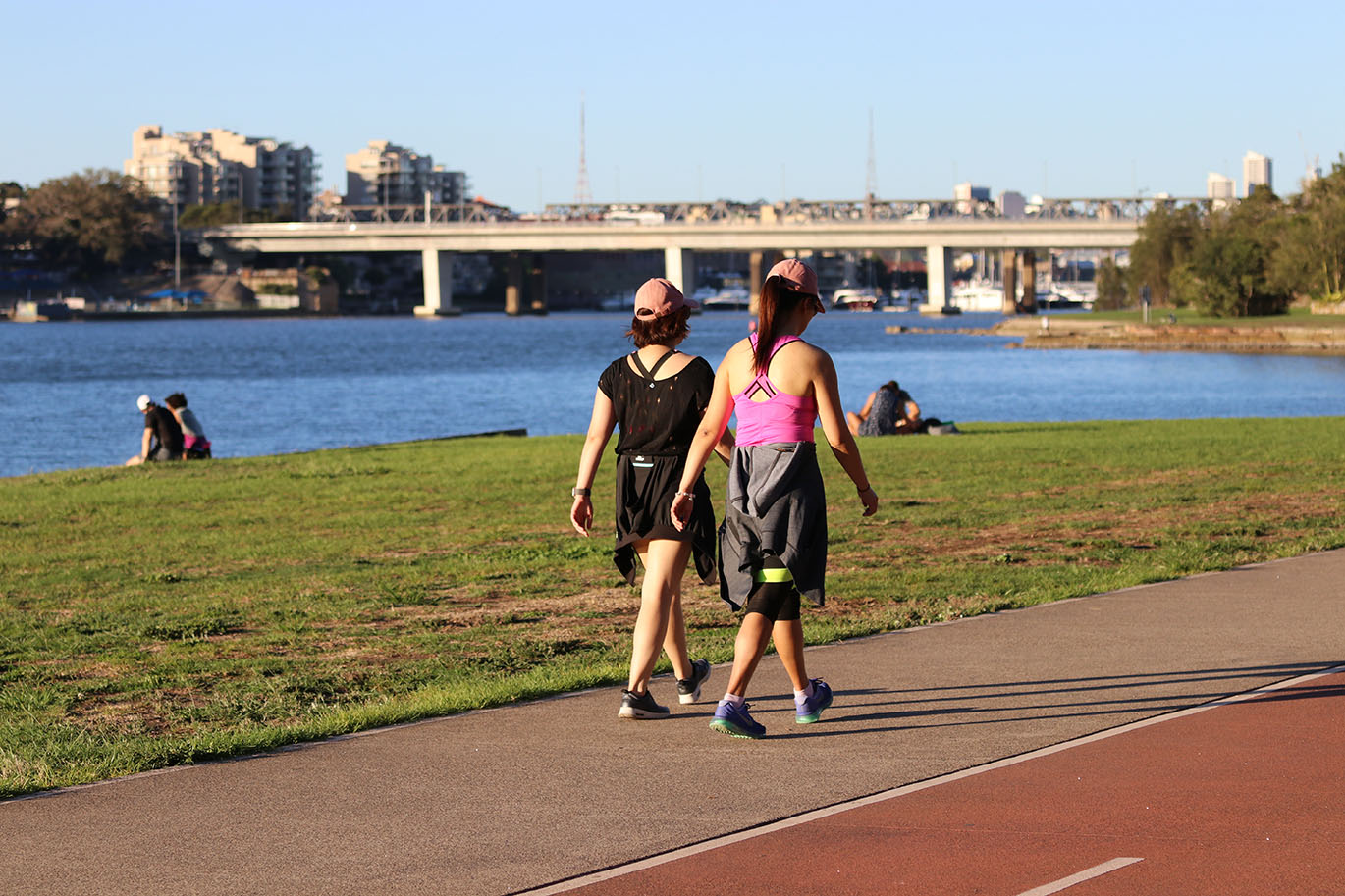 Women walking on Bay Run