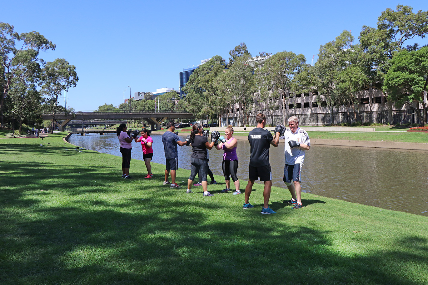 Lunchtime office workers exercising
